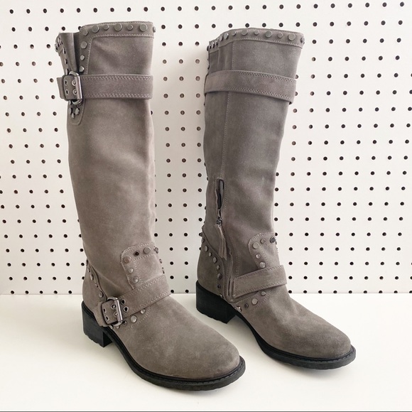 Sam Edelman Shoes - Sam Edelman Gray Suede Studded Knee-High Heeled Boots